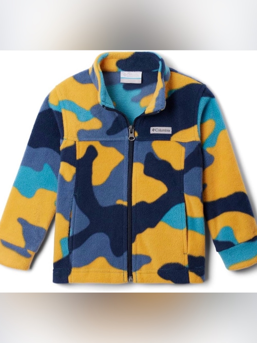 Columbia boys Zing Iii Fleece Jacket Yellow, Navy & Teal Camo. Sz L 14-16